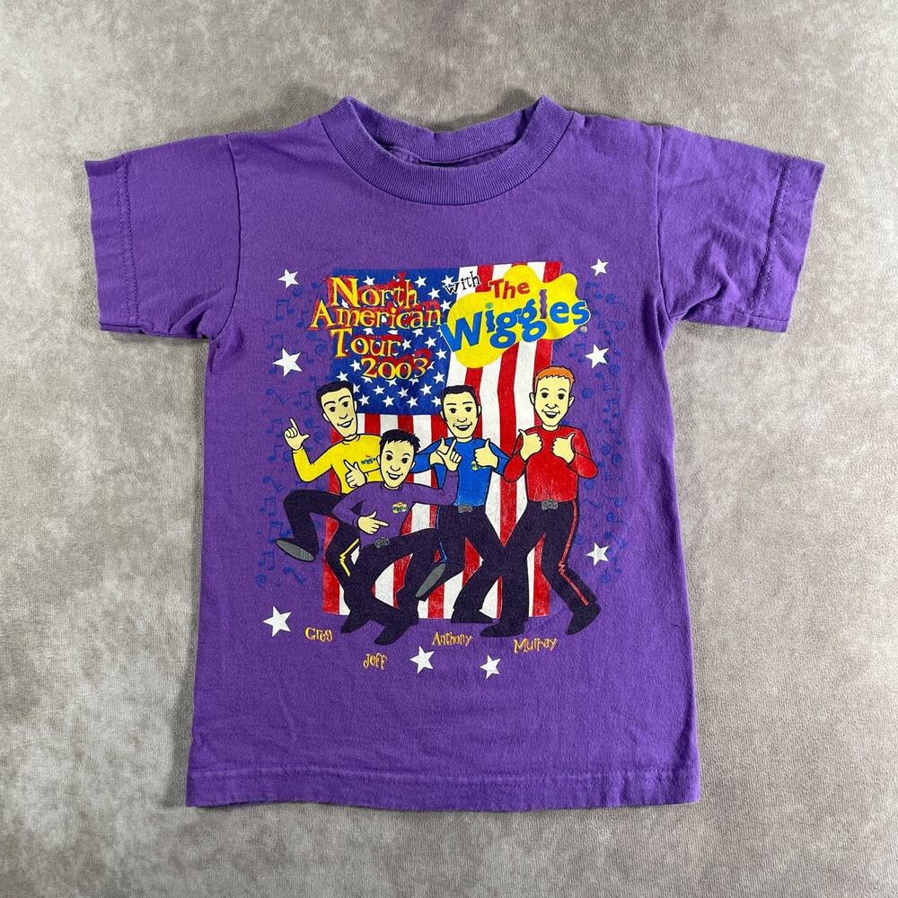 Vintage The Wiggles North American Tour 2003 Graphic T-Shirt Purple Kids Small